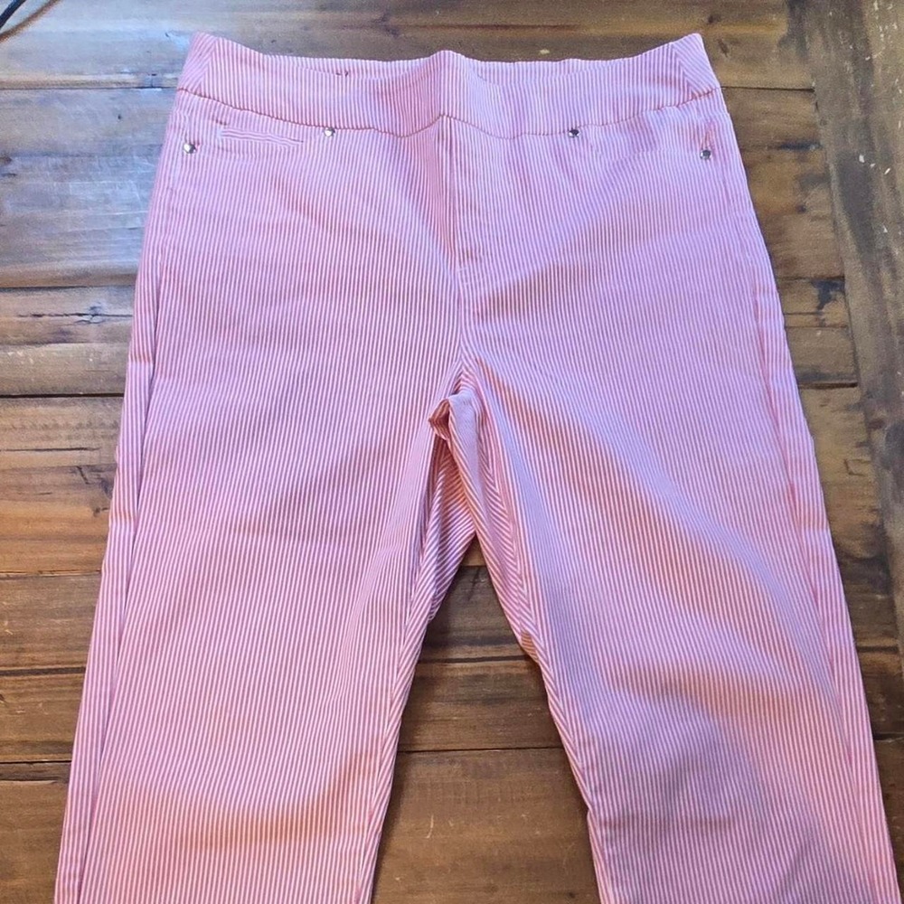 Mario Serrani Italy‎ Pink White Pinstripe Pull On Pants Womens Medium Stretch